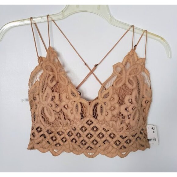 NWT Free People Adella Bralette Nude Crochet Lace Longline Bra Sz XL Balletcore - Picture 2 of 8